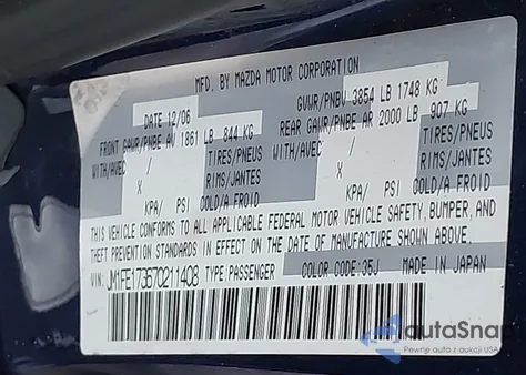 2007 Mazda Rx-8 Sport from USA, damaged, VIN JM1FE173670211408